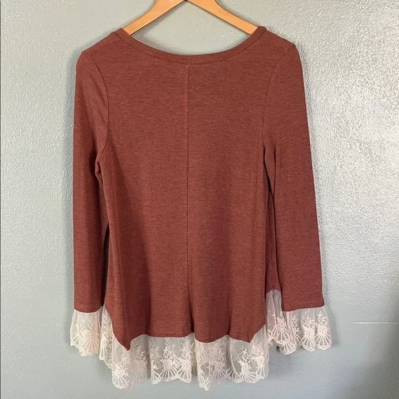 Women's Lace Hem Top in Brown - Picture 12 of 16